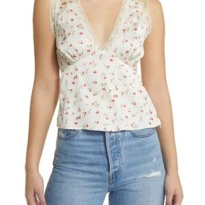 WAYF  Camilla Floral Lace Trimmed Top